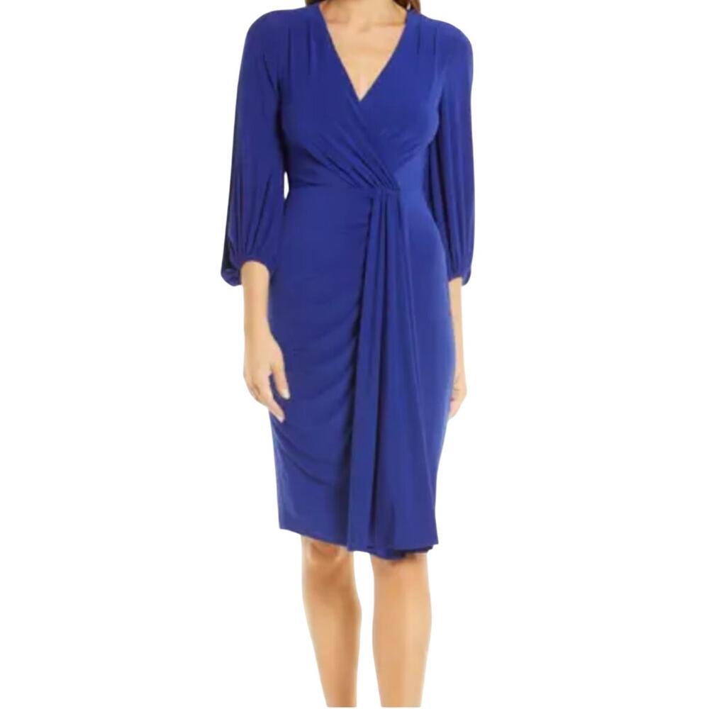 Eliza J Dress wrap look long sleeve blue size 6